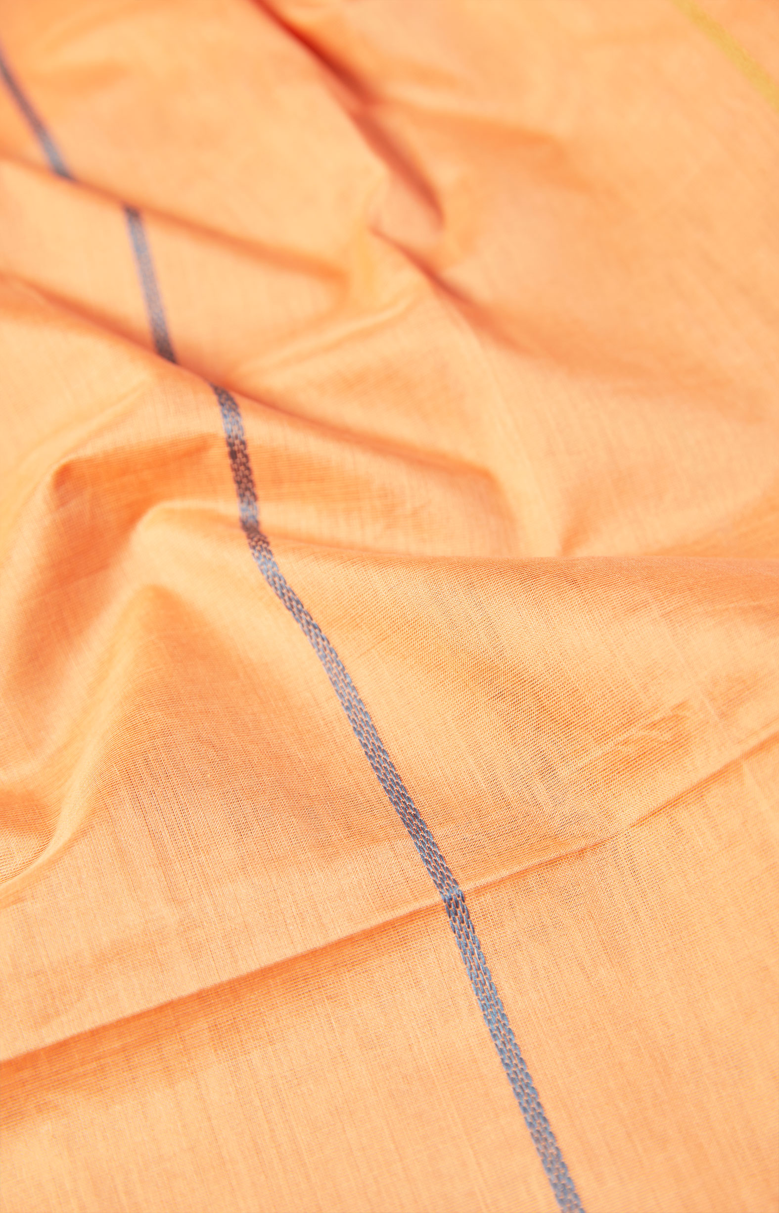Yellowish Orange, Handwoven Organic Cotton, Plain Weave , Jacquard, Work Wear, Striped  Saree AC/SA/8H